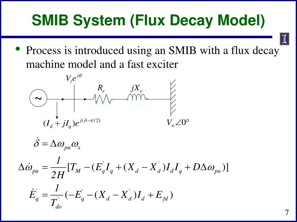 smib system flux decay model