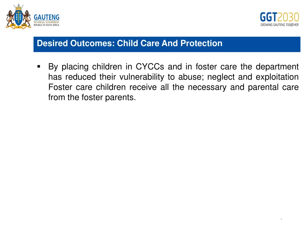 desired outcomes child care and protection
