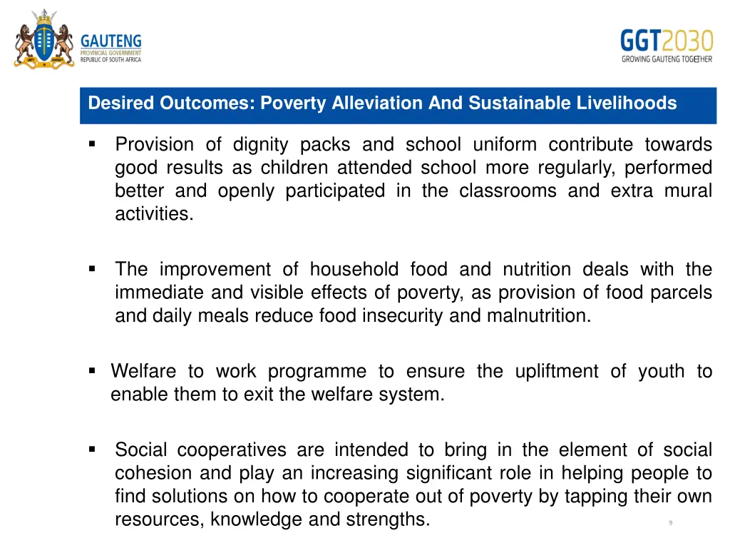 desired outcomes poverty alleviation