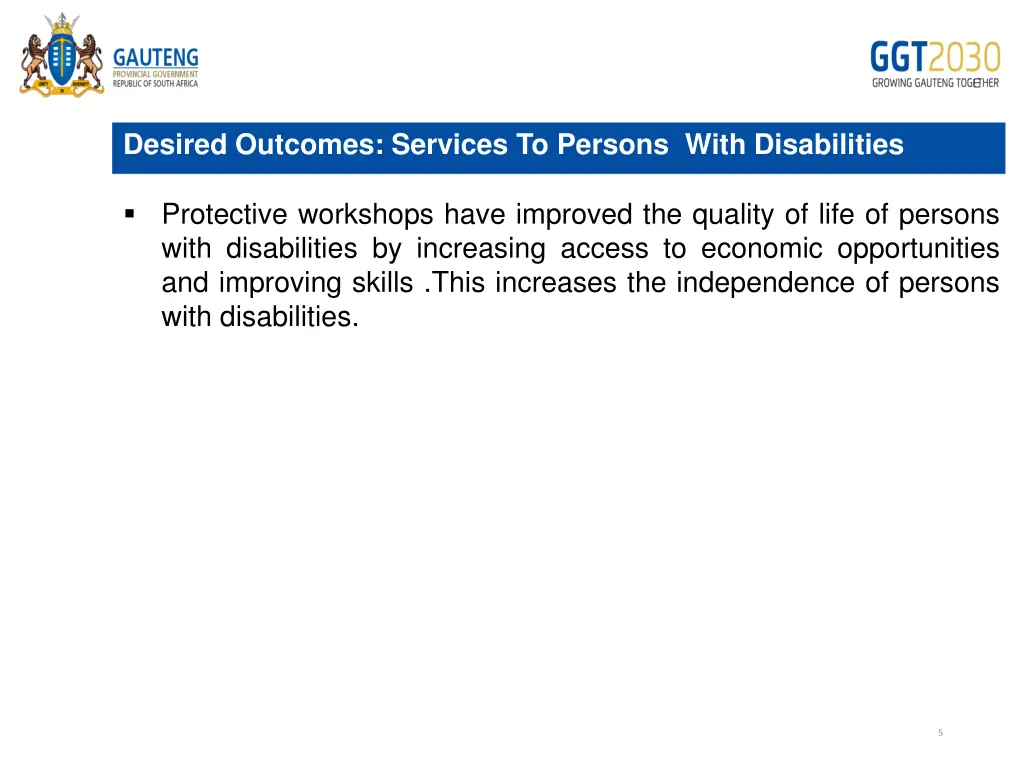 desired outcomes services to persons with