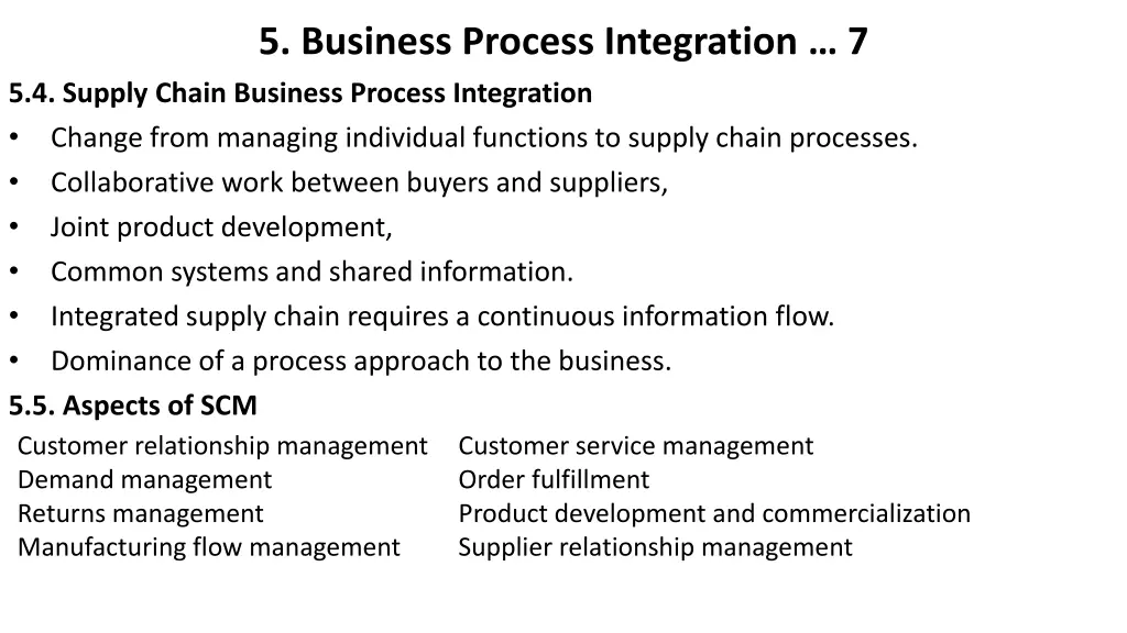 5 business process integration 7 5 4 supply chain