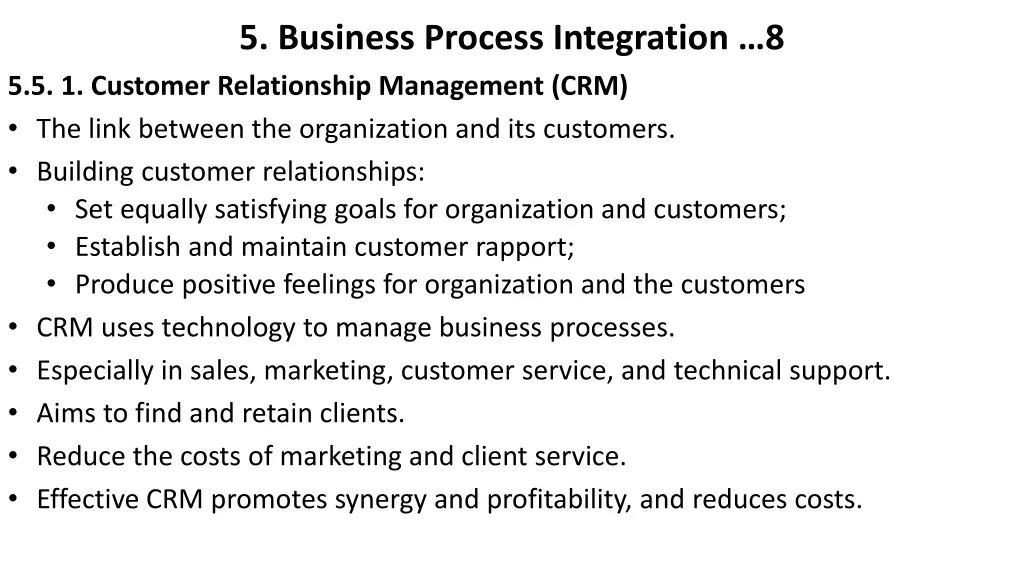5 business process integration 8 5 5 1 customer