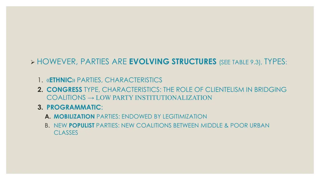 however parties are evolving structures see table