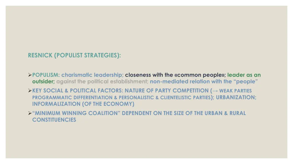 resnick populist strategies