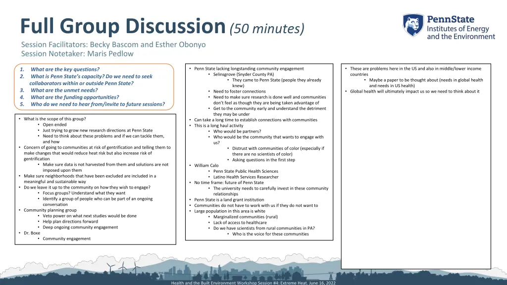 full group discussion 50 minutes session 1
