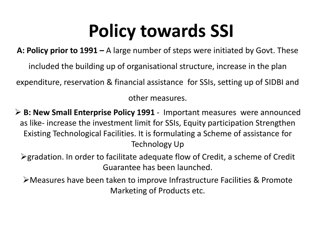 policy towards ssi 1