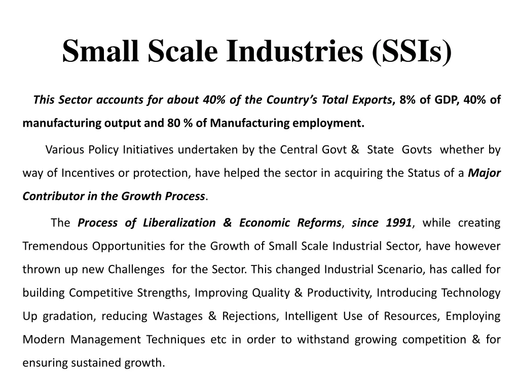 small scale industries ssis