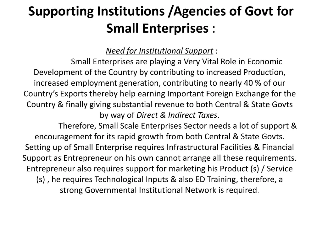 supporting institutions agencies of govt