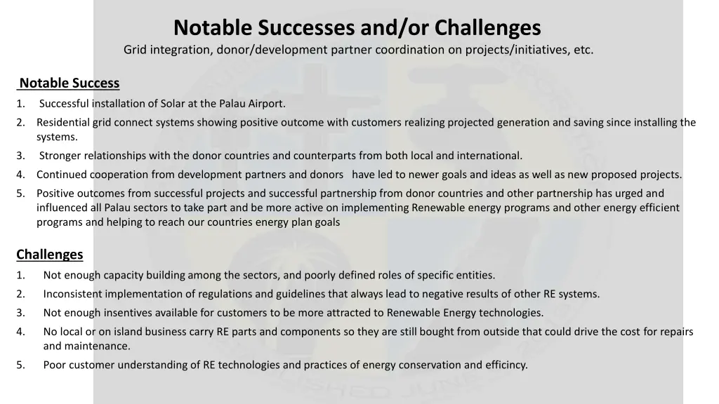 notable successes and or challenges grid