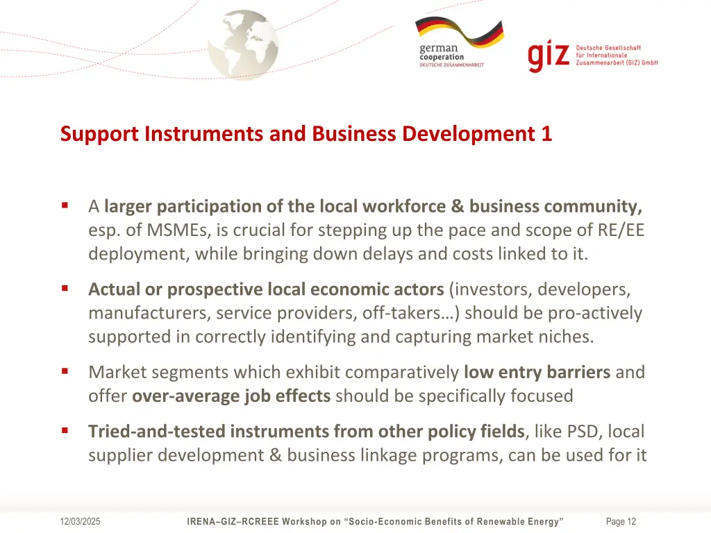 support instruments and business development 1