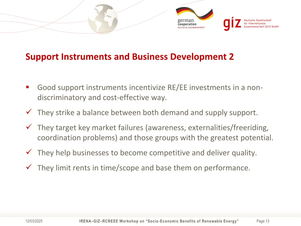 support instruments and business development 2
