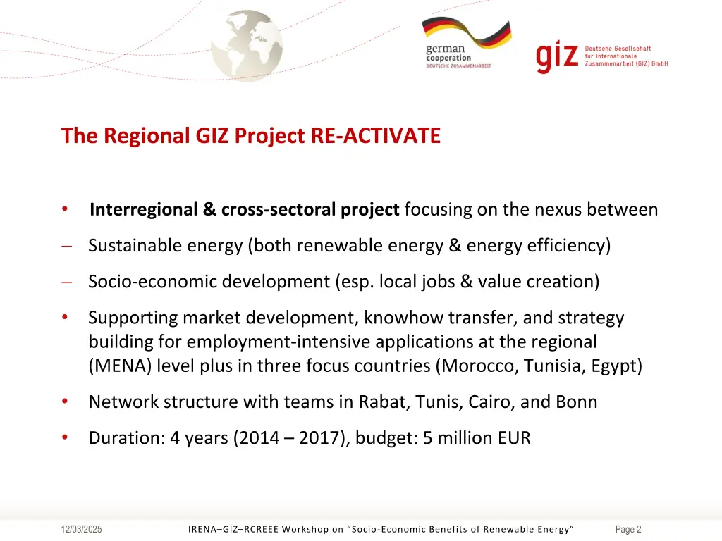 the regional giz project re activate