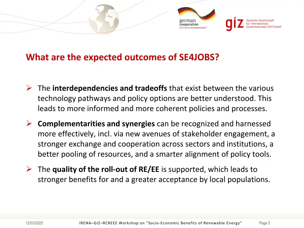 what are the expected outcomes of se4jobs