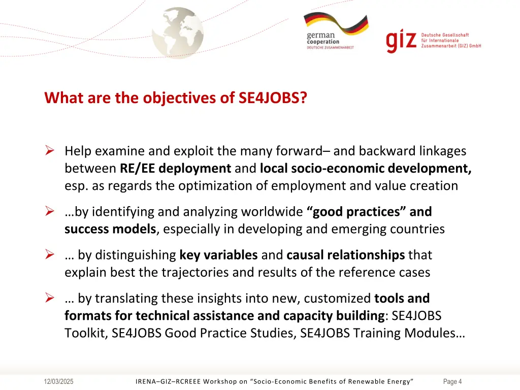 what are the objectives of se4jobs