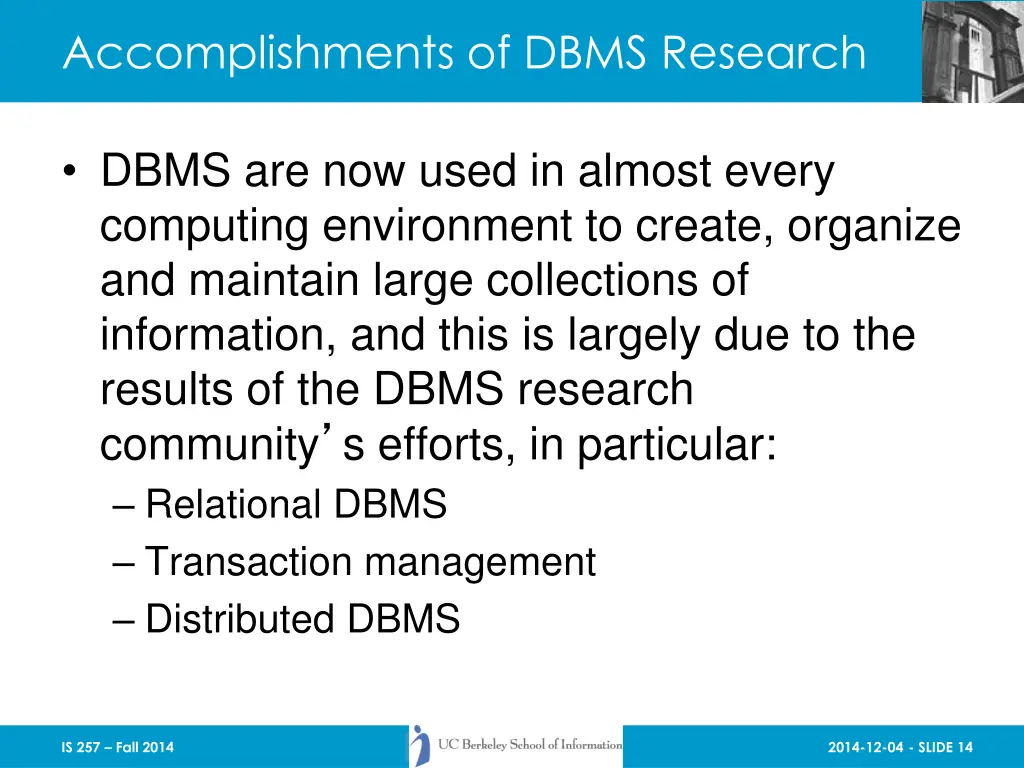 accomplishments of dbms research