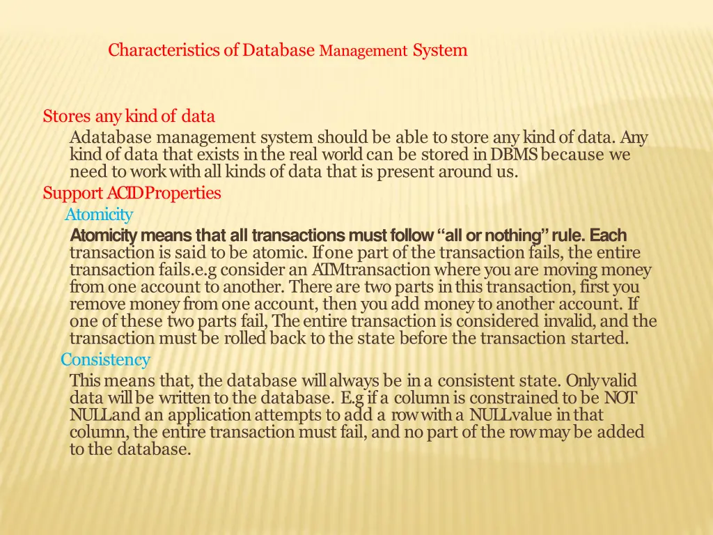 characteristics of database management system
