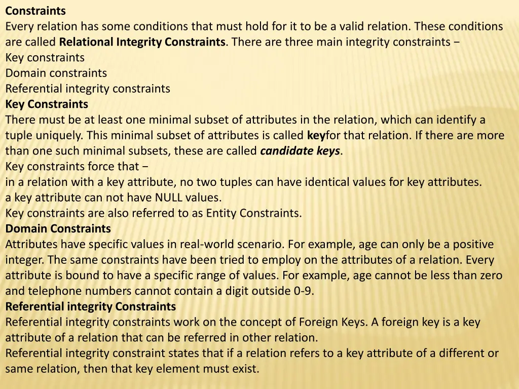 constraints every relation has some conditions