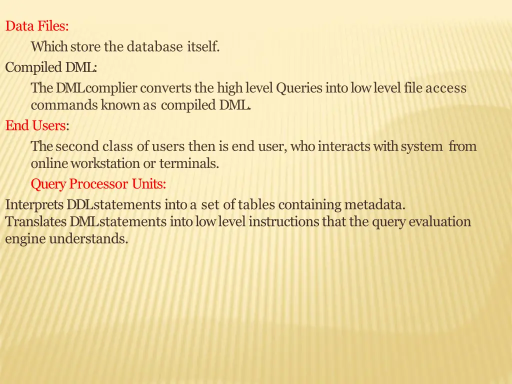 data files which store the database itself