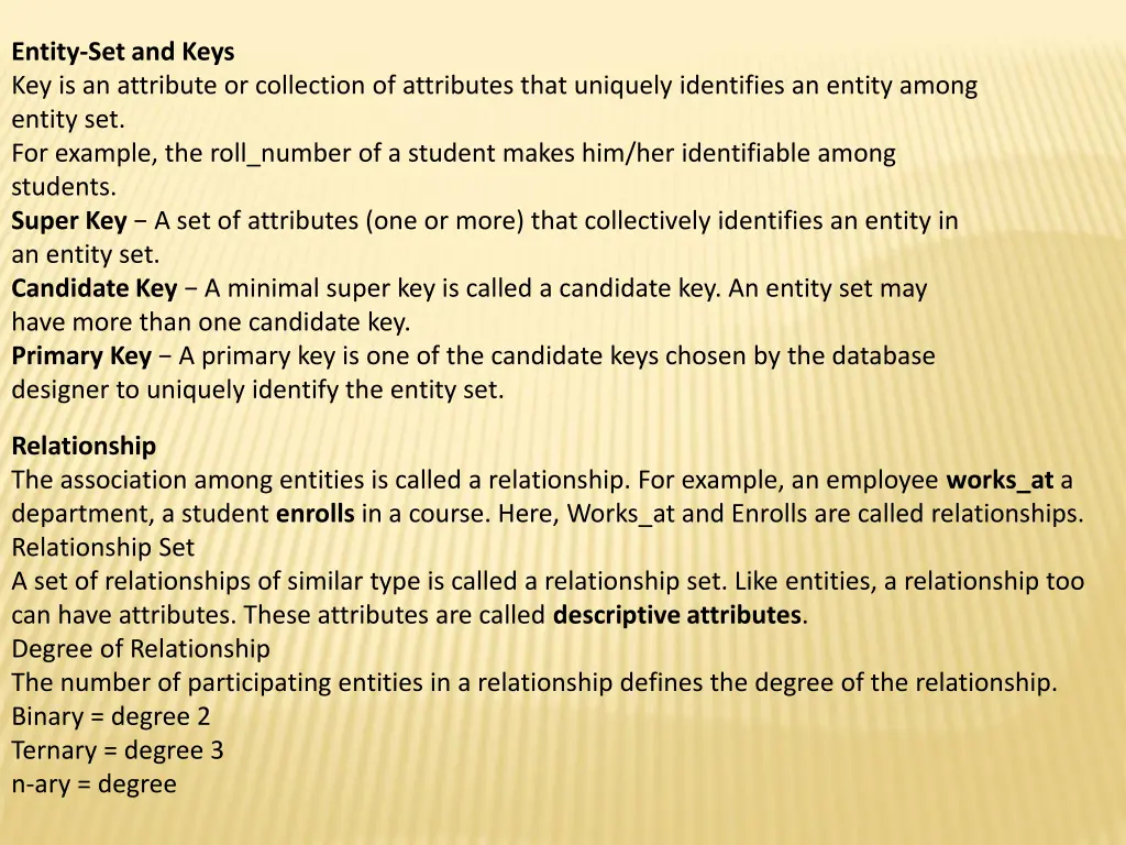 entity set and keys key is an attribute
