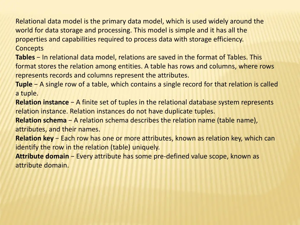 relational data model is the primary data model