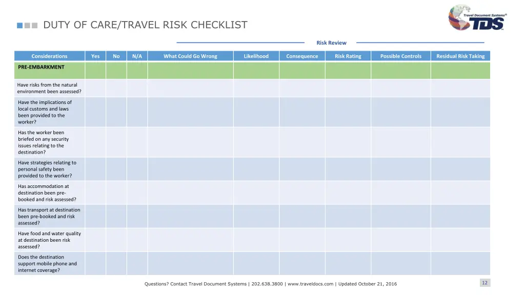 duty of care travel risk checklist 10