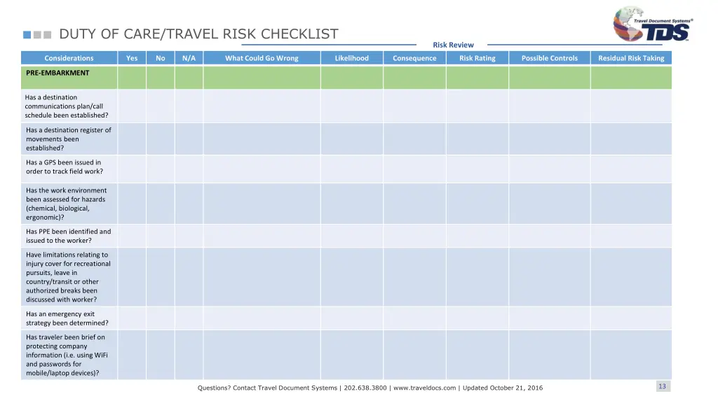 duty of care travel risk checklist 11