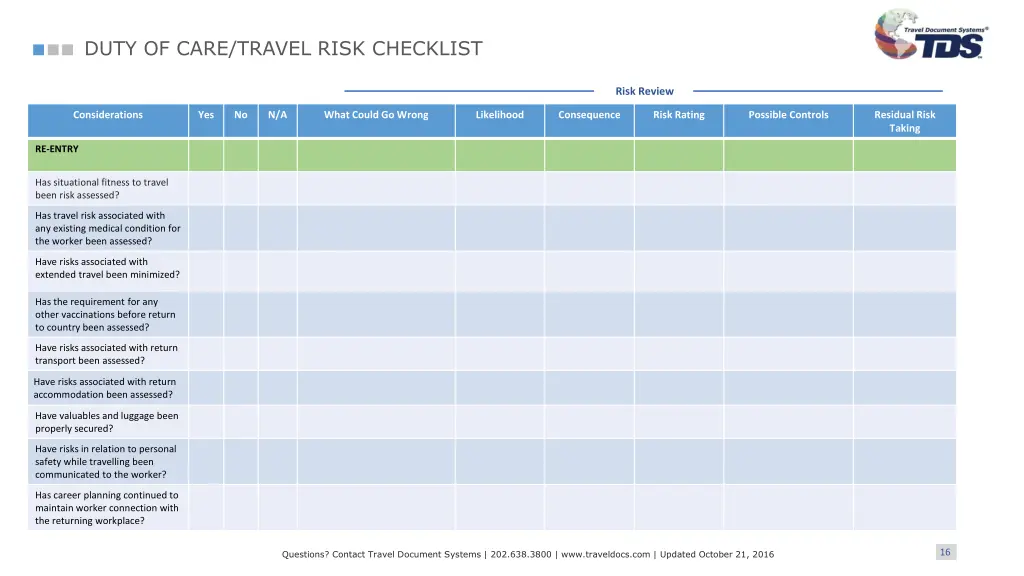 duty of care travel risk checklist 14