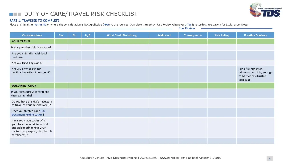 duty of care travel risk checklist 2
