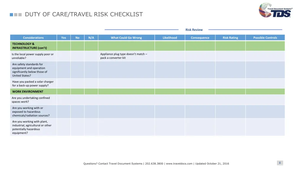 duty of care travel risk checklist 6