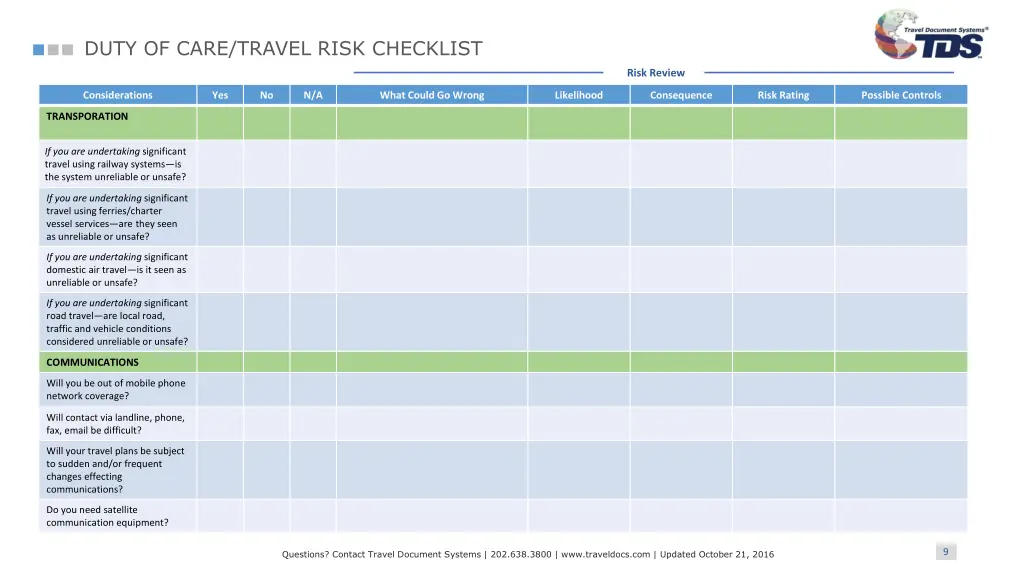 duty of care travel risk checklist 7