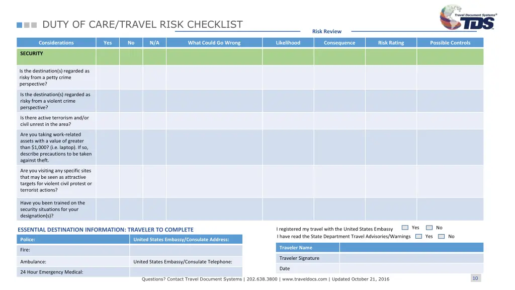 duty of care travel risk checklist 8
