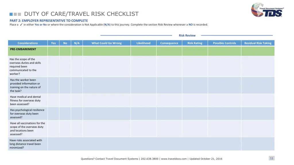 duty of care travel risk checklist 9
