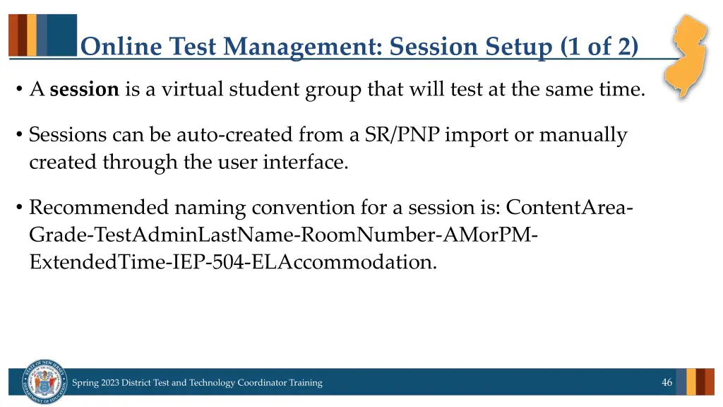 online test management session setup 1 of 2