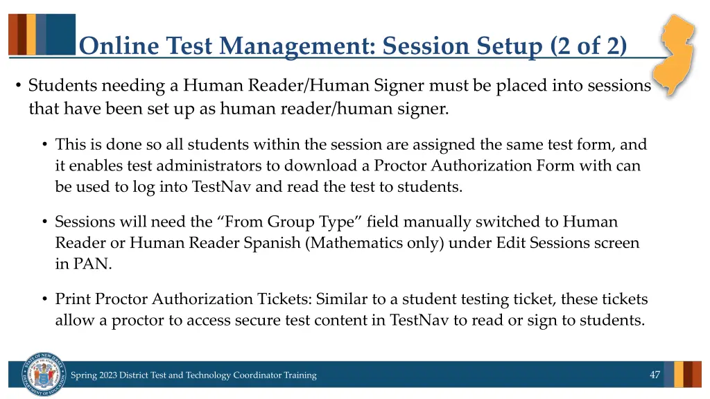 online test management session setup 2 of 2