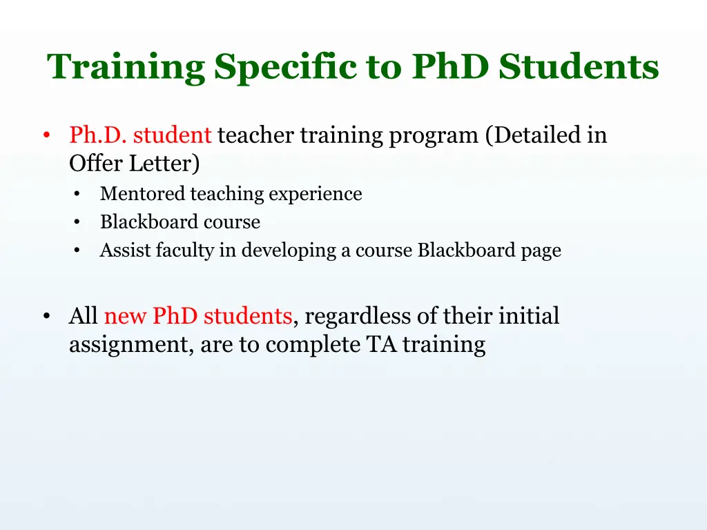 training specific to phd students