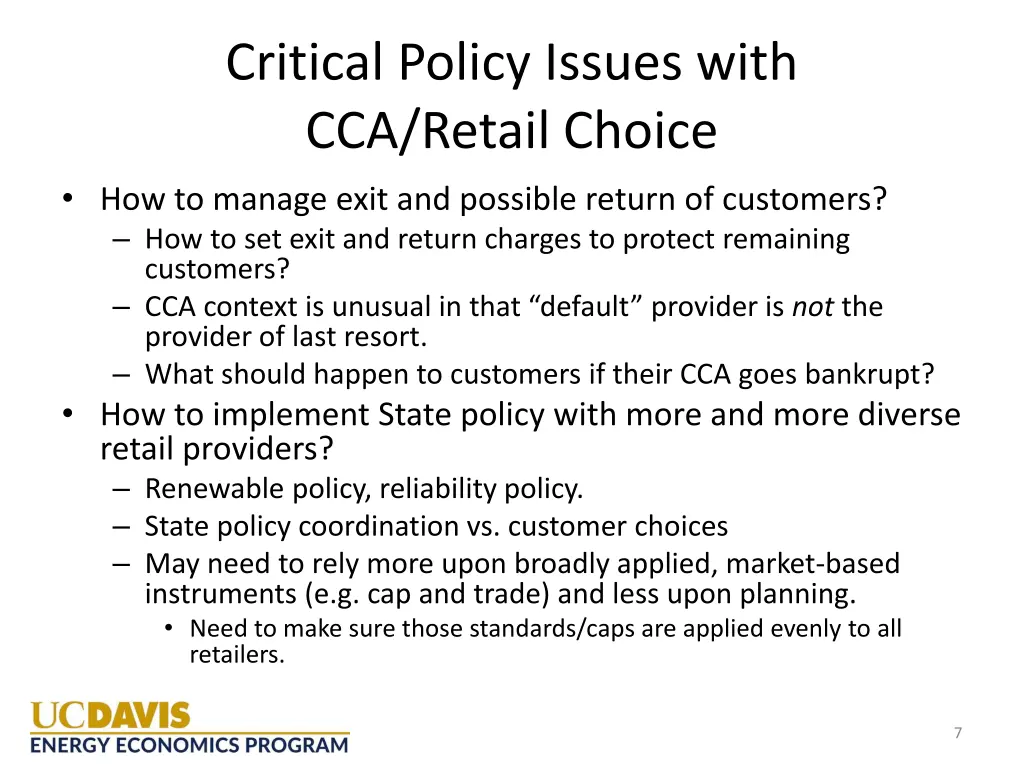 critical policy issues with cca retail choice