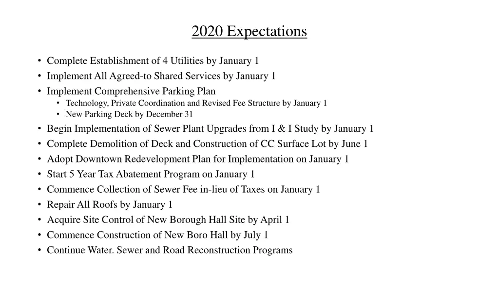 2020 expectations