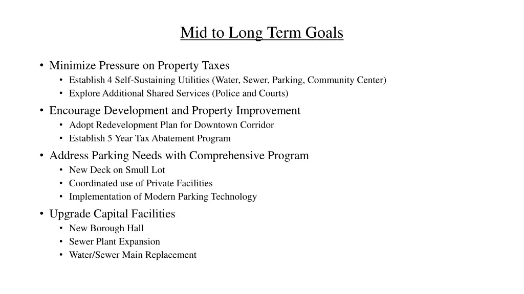 mid to long term goals