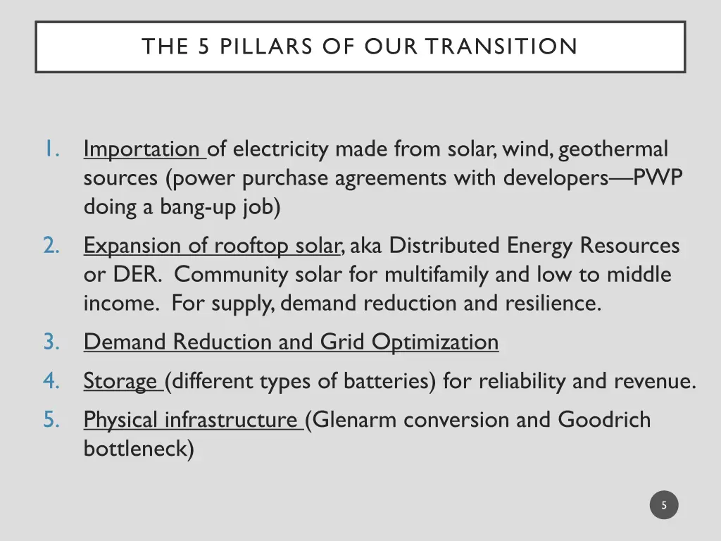 the 5 pillars of our transition