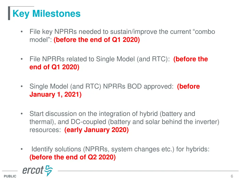 key milestones