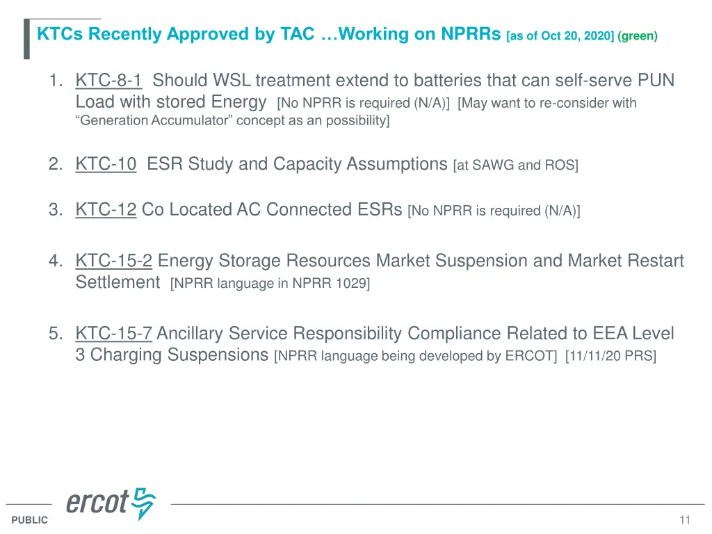 ktcs recently approved by tac working on nprrs