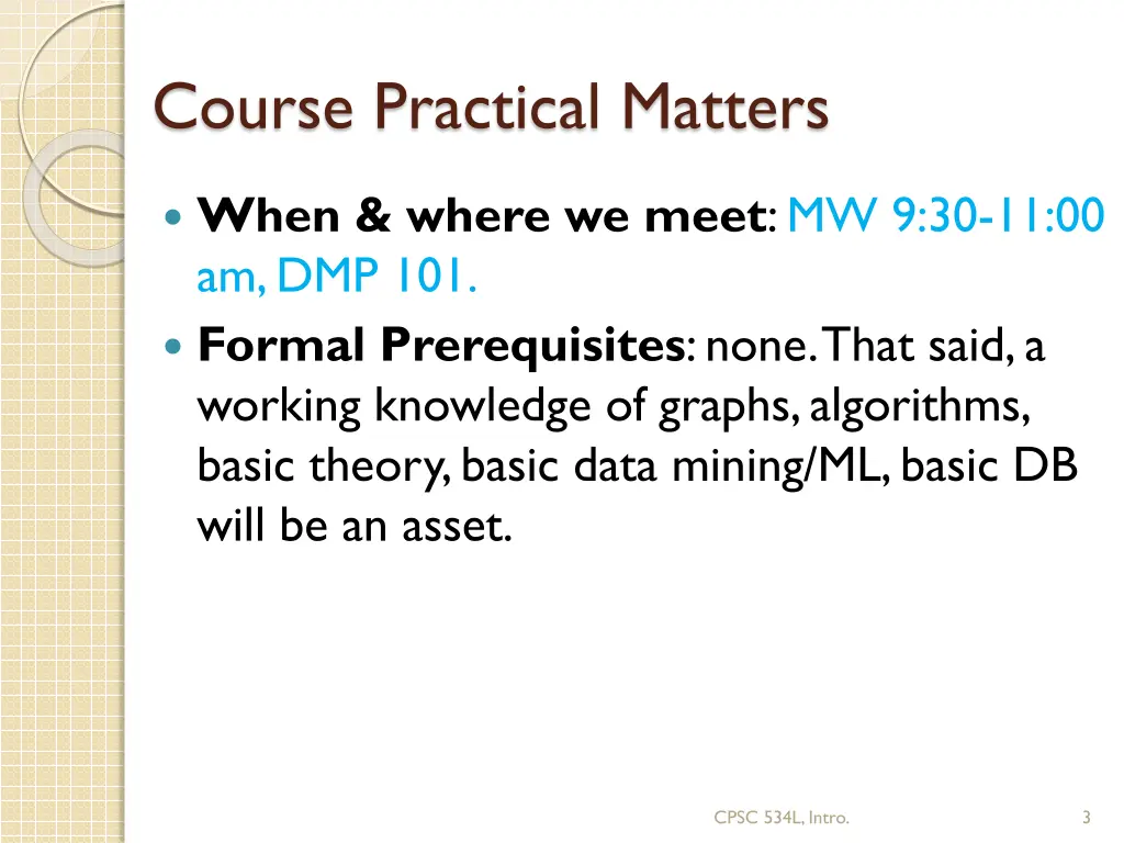 course practical matters