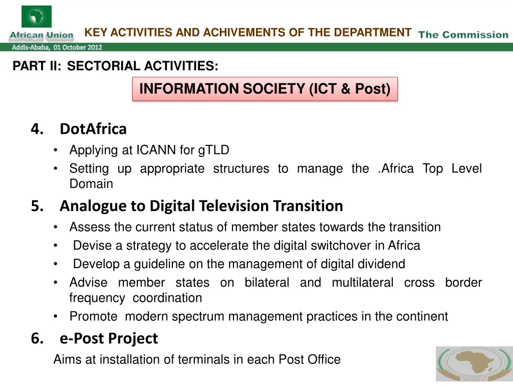 key activities and achivements of the department 6