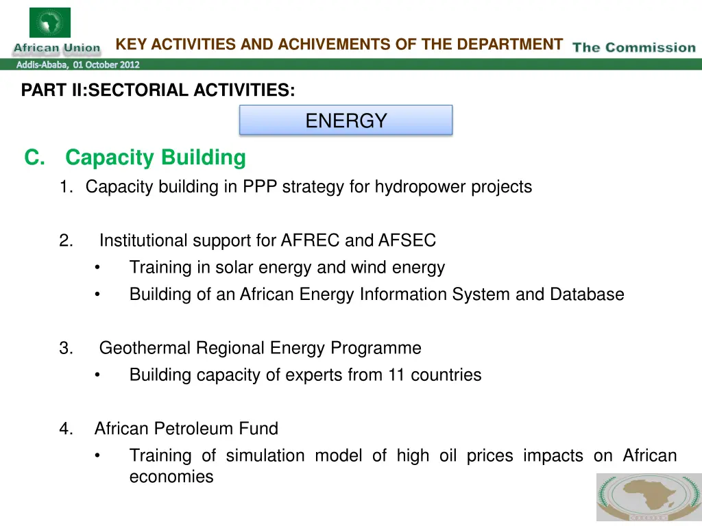key activities and achivements of the department