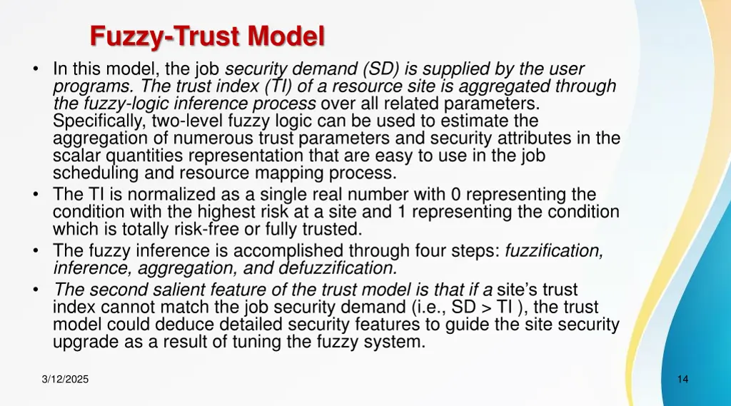 fuzzy trust model in this model the job security