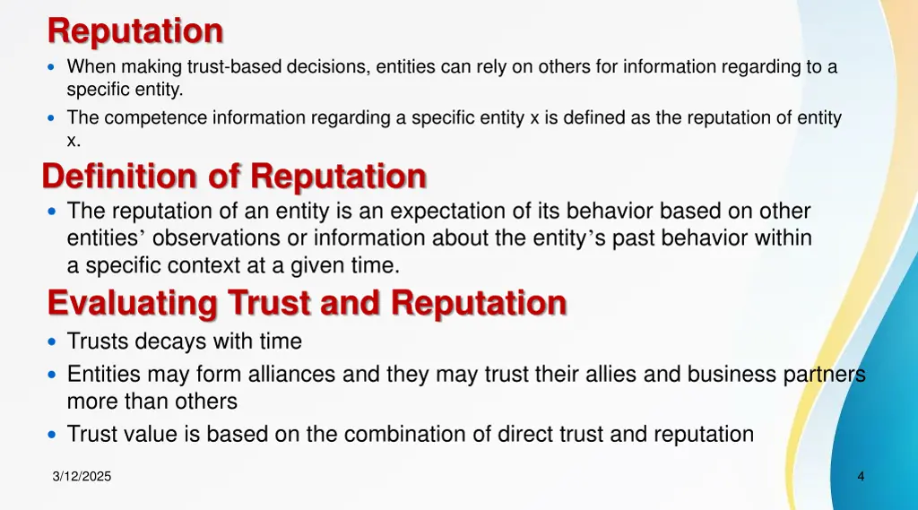 reputation when making trust based decisions
