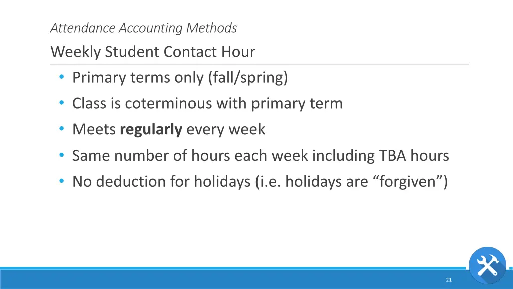 attendance accounting methods weekly student