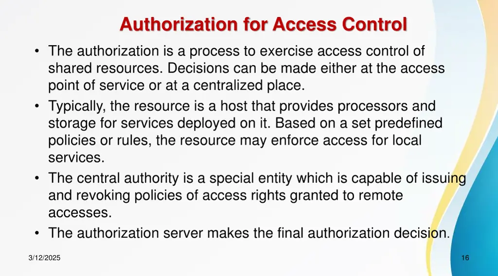 authorization for access control