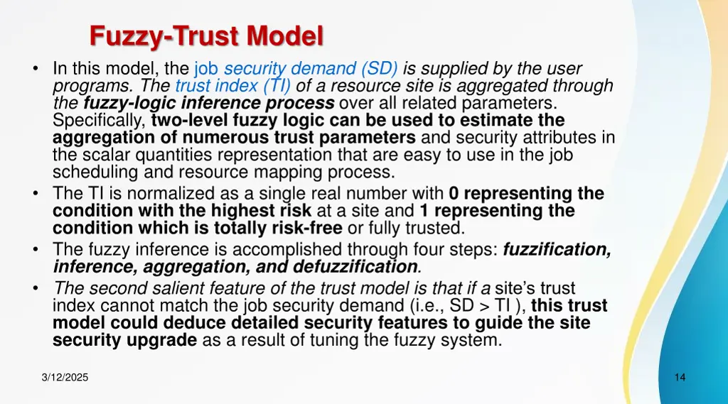 fuzzy trust model in this model the job security