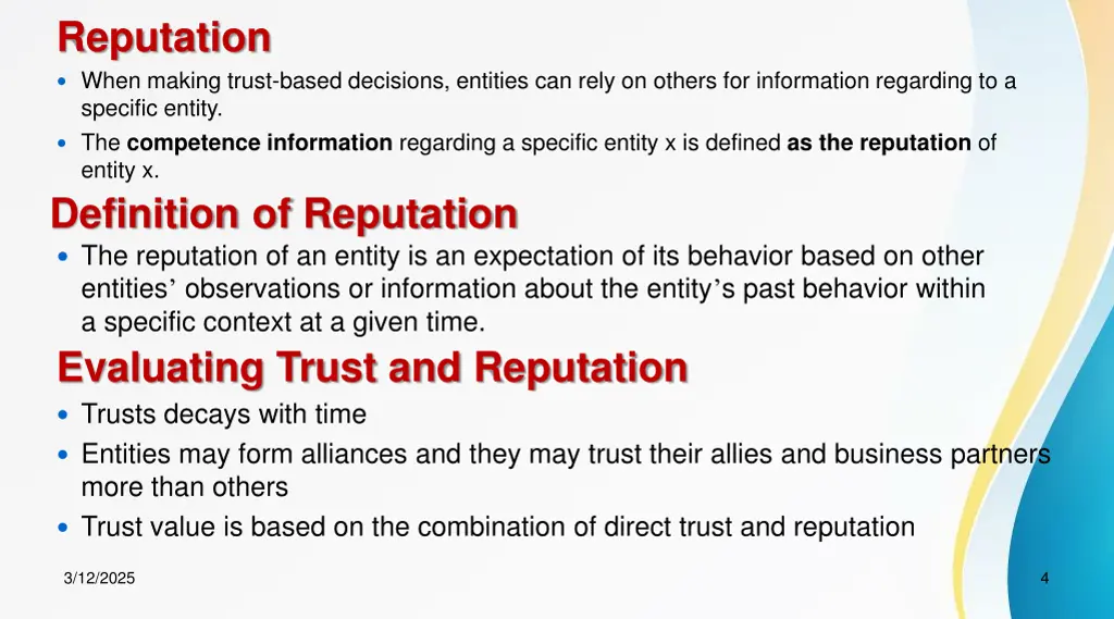 reputation when making trust based decisions